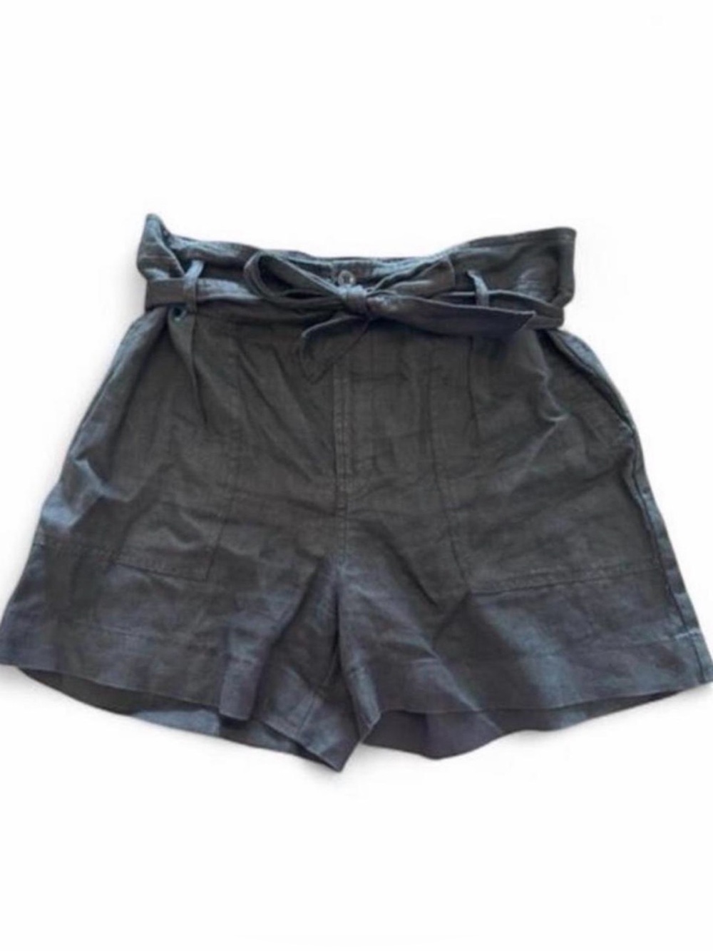 Ralph Lauren Linen High-Waist Tie-Belt Black Shorts